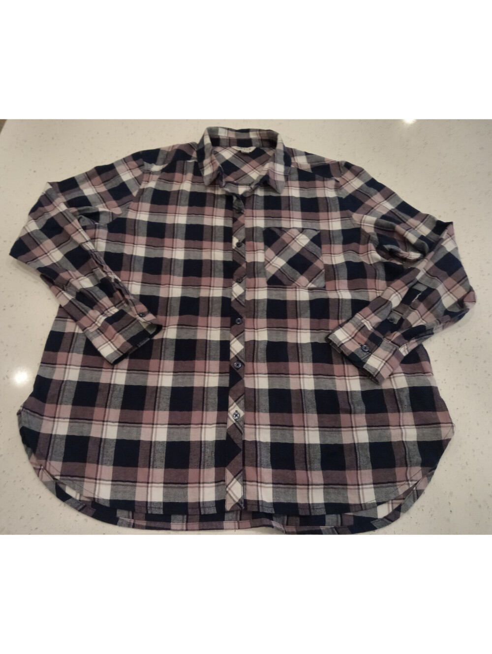 Orvis Flannel Shirt Womens XXL Navy Pink White Plaid Long Sleeve Button Up 2XL